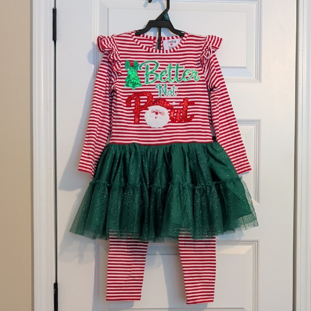 Girls Counting Daisies Christmas 2 Piece Outfit Size 5T Tutu Better Not Pout 🎅